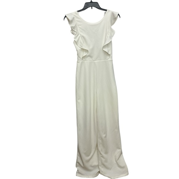 Lulus Feel Your Love White Ruffled Wide Leg Jumpsuit Size Small Bridal NWT - Picture 2 of 6